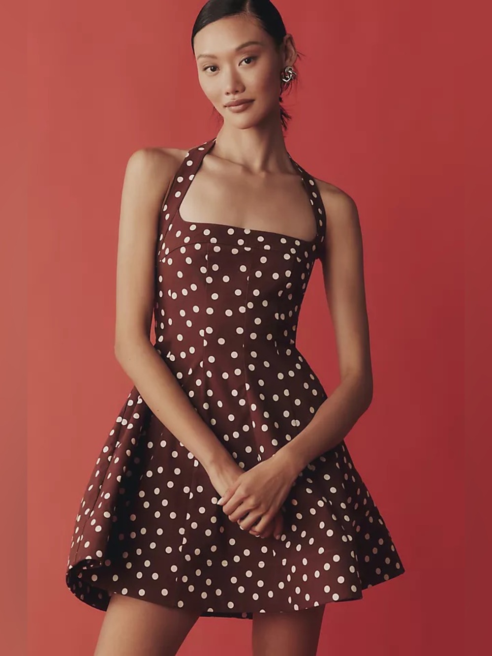 Anthropologie Maeve Square Neck Fit-and-Flare Mini Dress Polka Dot Halter